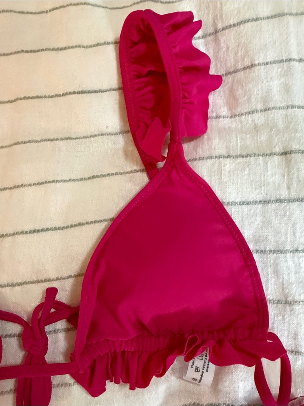 3 piece Bright Pink Ruffle Triangle Bikini Set - Picture 3 of 5